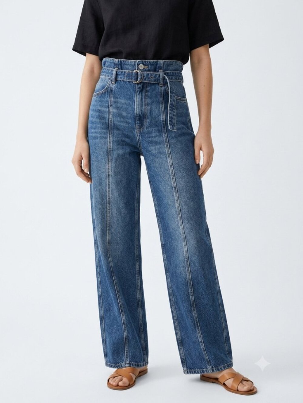 Zara Paperbag High Rise Wide Leg Jeans 2 Med Wash NWT